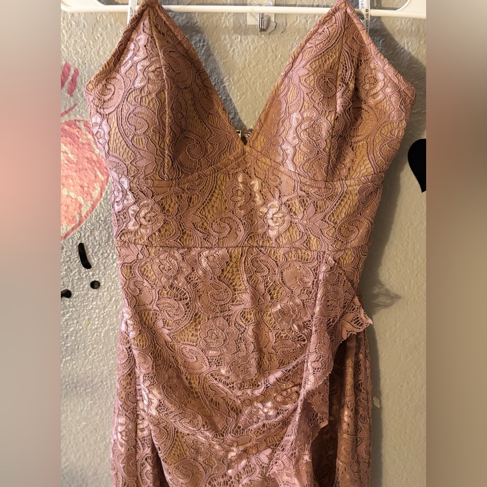 New GbyGUESS Fifer Lace Ruffle Dress - Mauve/Rose Color - Picture 2 of 11